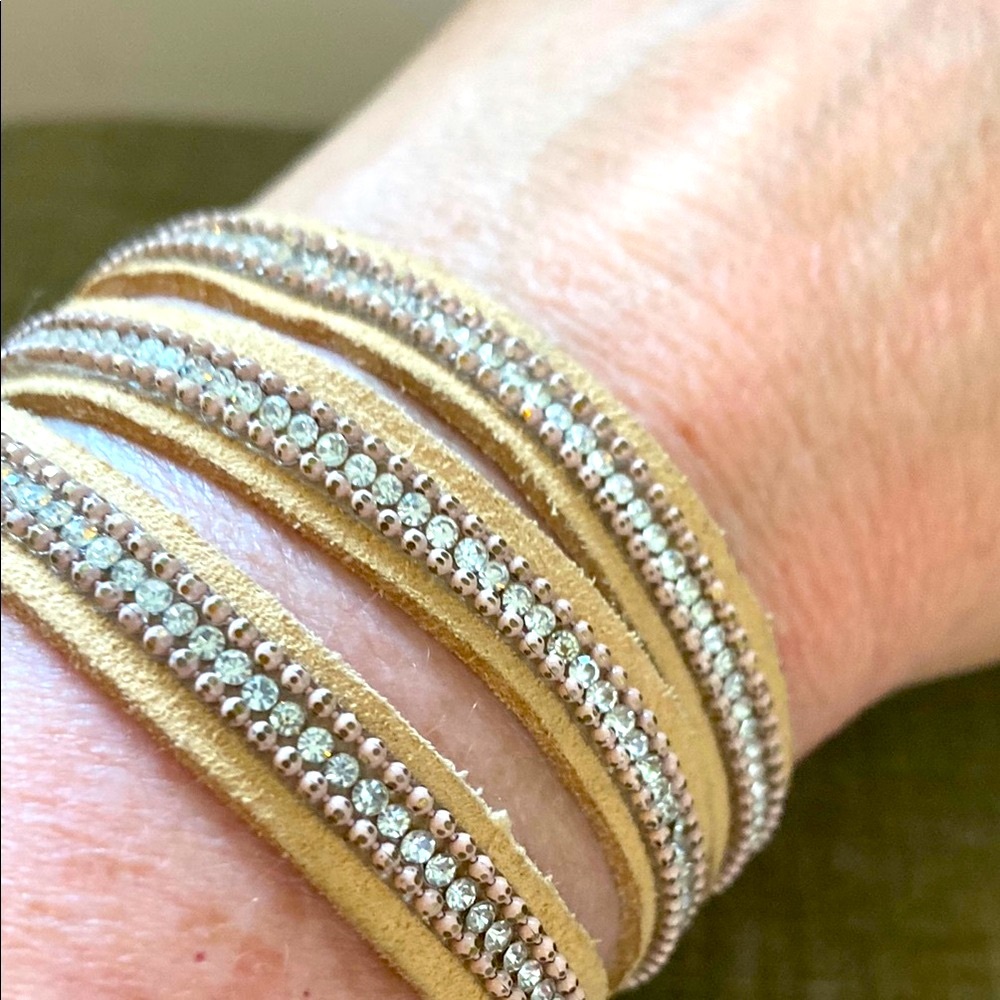 Guess Gold Suede Multi-Row Crystal Wrap Bracelet